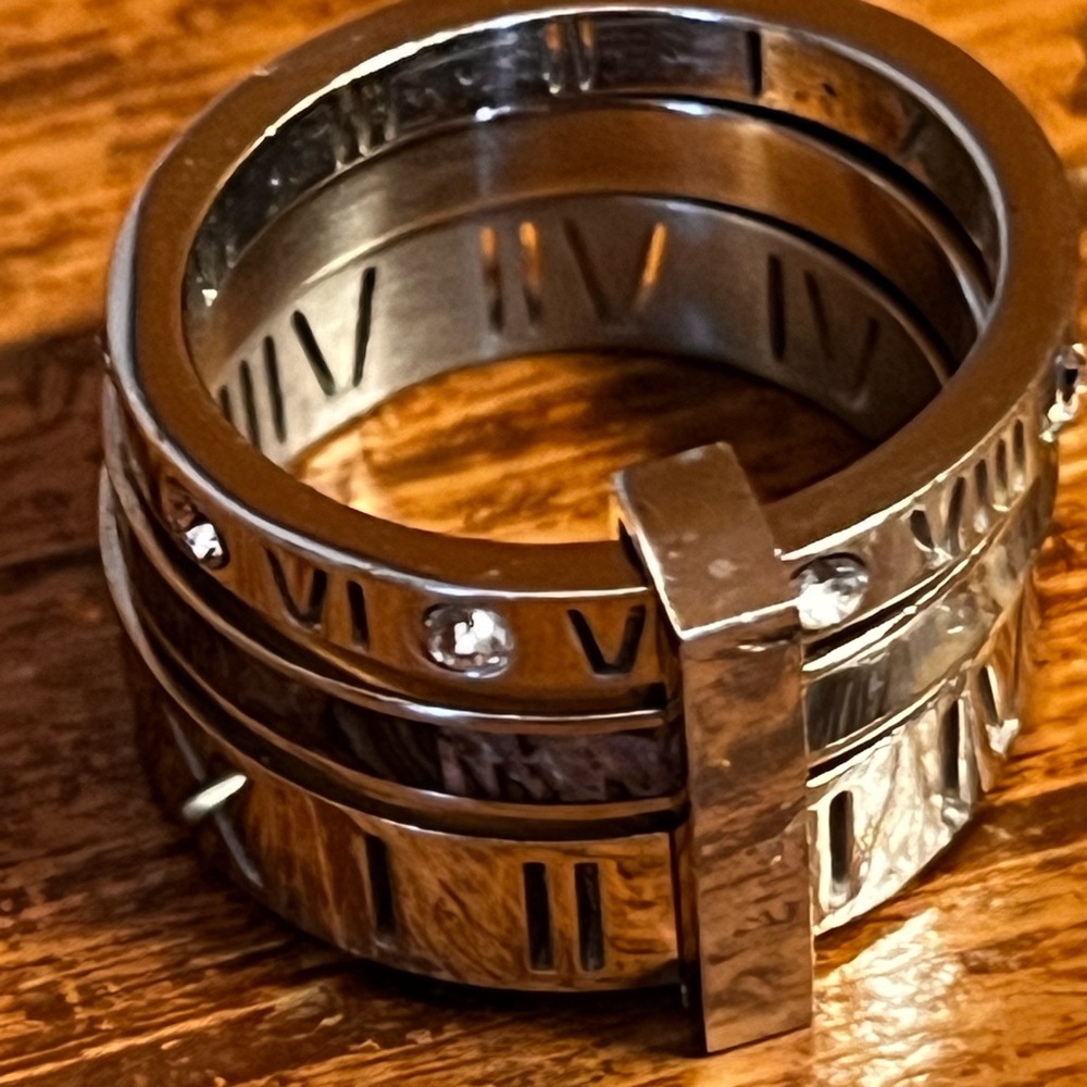 THREE LAYERS ROMAN NUMERALS BLUE EVENING RING SET SIZE 7 NEW - Picture 8 of 10
